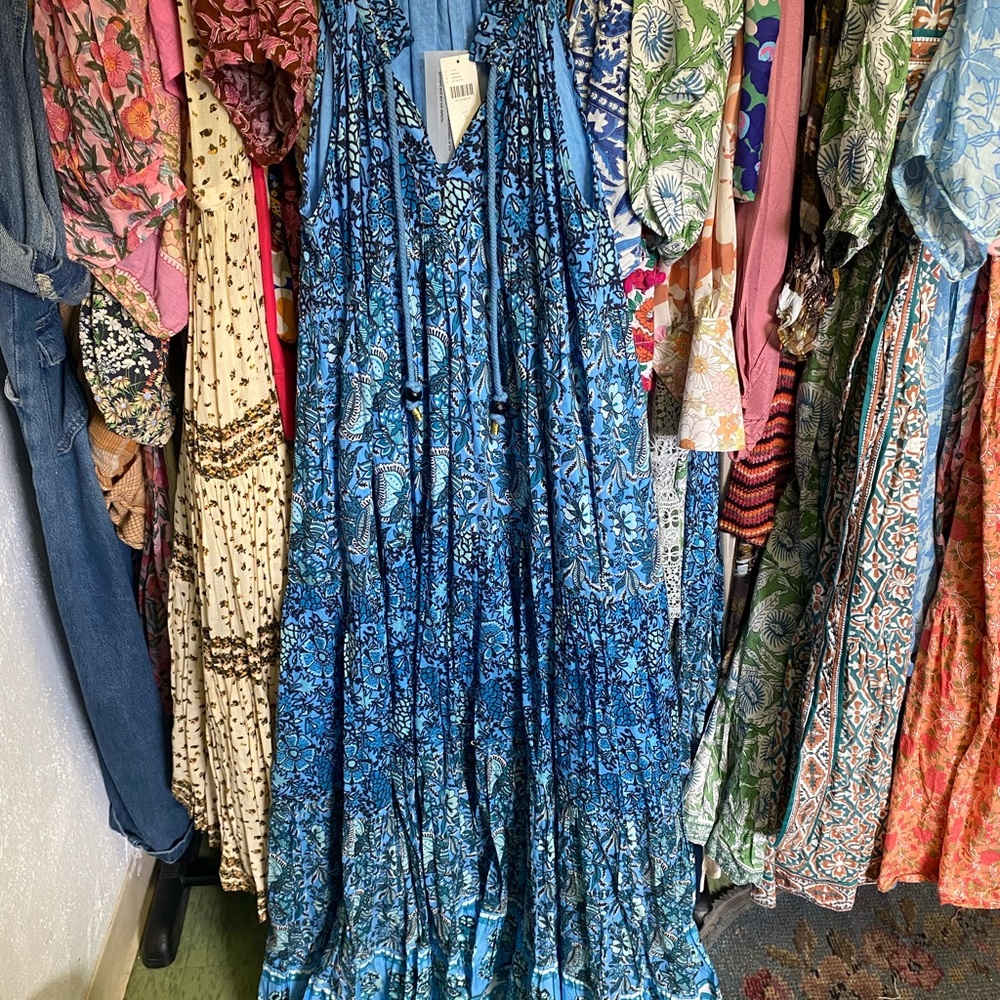 Anthropologie “Ro’s Garden” blue maxi dress new with tags